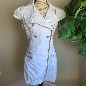 Entry Asymmetrical Zip Cap Sleeve Dress White S L